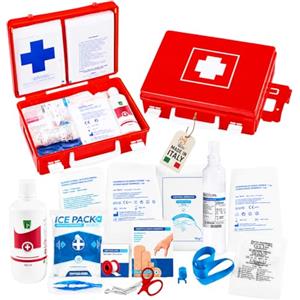 Akitaink Cassetta medica pronto soccorso con ALLEGATO 2 per aziende meno 3 dipendenti completa di staffa a muro, Conforme DM388/DL81, Made in Italy