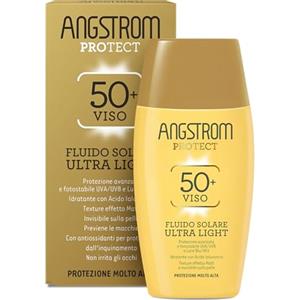 Angstrom Protect, Fluido Solare Ultra Light Viso, SPF 50+, 40 ml | Protezione Fotostabile UVA/UVB e Luce Blu/HEV, Con Acido Ialuronico