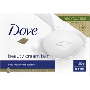 Dove Saponetta Beauty Bar, Original, Saponetta Mani, Viso e Corpo, con 1/4 di Crema Idratante, Dermatologicamente Testata, 100% Ingredienti Idratanti di Origine Naturale, 4 Pezzi x 90ml