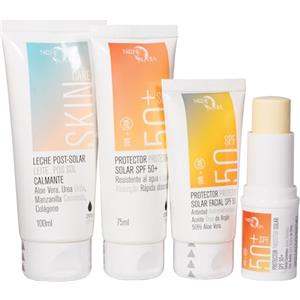 Noche Y Dia Protezione solare da viaggio | Crema solare 50 + 75 ml, protezione solare viso 50 ml, After Sun 100 ml e stick zone sensibili 50 + 13 g | Adatto per viaggi in aereo | Marca notte e giorno | Regalo