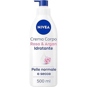 NIVEA Crema Corpo Idratante Rosa & Argan, 500 ml | Crema Corpo Idratante con Acido Ialuronico e Olio di Argan, Profumo di Rosa, Idratazione 72 Ore, Per Pelli Normali o Secche