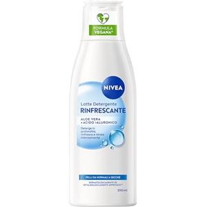 NIVEA Latte Detergente Rinfrescante 200 ml, Detergente viso idratante e lenitivo, Cleanser struccante con Aloe Vera e Acido Ialuronico, Rimuove trucco waterproof, Skincare per pelle da normale a secca