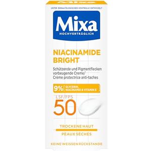 Mixa Crema protettiva e preventiva per macchie pigmentate, SPF 50, crema anti-macchie pigmentate, per pelle secca, Niacinamide Bright, ipoallergenica, 50 ml