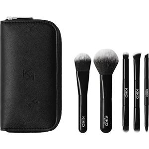 KIKO Milano Travel Brush Set | 5 Pennelli | Pochette da Viaggio | Viso, Occhi e Labbra | Effetto Saffiano