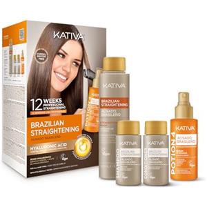 KATIVA Kit Lisciante Brasiliano alla Cheratina con Acido Ialuronico e Siero Termoprotettore Potion 4 - Trattamento Lisciante Senza Formaldeide a Casa - Fino a 12 Settimane Anti-Crespo