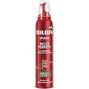Bilba Spuma per Capelli Ricci Perfetti con Ceramidi e Goccia d'Argan - 200 ml, Tenuta Extra Forte e Azione Anti-Crespo 24h