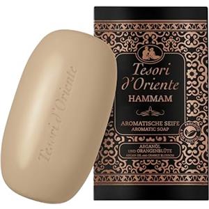 Tesori d'Oriente Sapone solido Hammam, 125 g, sapone aromatico per le mani con olio di argan e fiori d'arancio, sapone per il corpo per la pulizia delicata della pelle, rituale per corpo e sensi