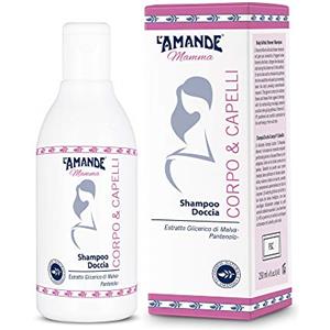 L'AMANDE - Shampoo Doccia e Bagnoschiuma Delicato con Vitamina E, Lenitivo e Anticaduta, Docciaschiuma Gel Detergente e Doccia Shampoo Idratante Corpo e Capelli, Bagno Schiuma Malva Bio - Mamma 250 ml