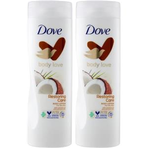 Dove Crema Corpo Restoring Care, Crema Corpo Idratante per Pelle Secca, con Olio di Cocco, Latte di Mandorla, Dona Nutrimento e Morbidezza, Dermatologicamente Testata, 400ml (Confezione da 2)