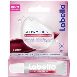 Labello Glowy Lips Berry + SPF 30 10 ml, Balsamo labbra colorato con effetto lip gloss intenso, Lucidalabbra con Acido Ialuronico + Vitamina E + Glicerina, Burrocacao labbra secche e screpolate