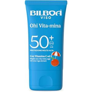 Bilboa, Ohi Vita‑mina, Crema Solare Viso SPF 50+, Formato Viaggio, con Vitamina C e Vitamina E, Ideale Contro Rughe e Macchie, Adatto a Zone Sensibili, Resistente all'Acqua, 40 ml