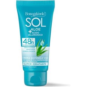 Bottega Verde - SOL Aloe Acido Ialuronico, Crema Doposole Viso, 50 ml, Super Idratante, con Aloe Iperfermentata e Acido Ialuronico, Prolunga l'Abbronzatura, 97% Ingredienti Naturali, Formula Vegana