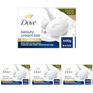 Dove Saponetta Beauty Bar, Original, Saponetta Mani, Viso e Corpo, con 1/4 di Crema Idratante, Dermatologicamente Testata, 100% Ingredienti Idratanti di Origine Naturale, 4 Pezzi x 90ml