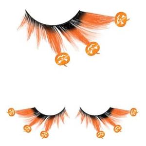 FIESTAS GUIRCA | Ciglia Arancioni con Zucche Dorate - Accessorio per Trucco per Halloween e Carnevale - Ideale per Feste e Celebrazioni - Per Donna Adulta - Arancione Oro