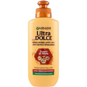 Garnier Crema Modellante 2 in 1, Anti-Crespo e Riparazione, Per Capelli Deboli e Danneggiati, Termoprotettore Fino a 230°, Con Miele di Manuka, Acacia e Lavanda, Ultra Dolce Tesori di Miele, 200 ml