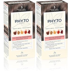 Phyto Phytocolor 5 Castano Chiaro Colorazione Permanente Senza Ammoniaca, Copertura Capelli Bianchi (Confezione da 2)