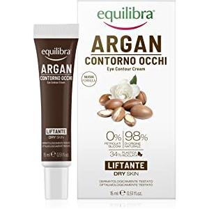 Equilibra Viso, Contorno Occhi a Base di Olio di Argan, di Mandorle Dolci e di Vinaccioli, Estratto di Gardenia, Acido Ialuronico, Vitamina E, Olio di Karité e di Ribes Nero,15 ml