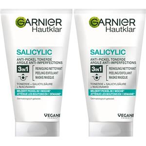 Garnier Delicato sulla pelle 3 in 1 pulizia viso per pelli impure, pulizia, peeling e maschera, con acido salicilico e argilla, 1 x 150 ml (Confezione da 2)