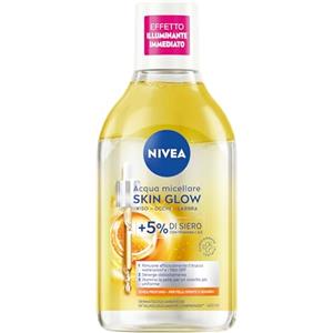 NIVEA Acqua Micellare Skin Glow 400 ml, Struccante viso e occhi con 5% siero + Aminoacid Complex, Detergente viso, occhi e labbra senza risciacquo per pelli spente e sensibili