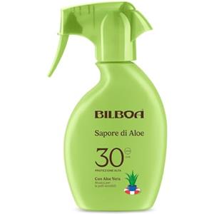 Bilboa, Sapore di Aloe, Crema Solare Spray SPF 30, Protezione Solare con Profumo di Aloe Vera, Ideale per Pelli Sensibili, Texture Fresca e Leggera, Resistente all'Acqua, 250 ml