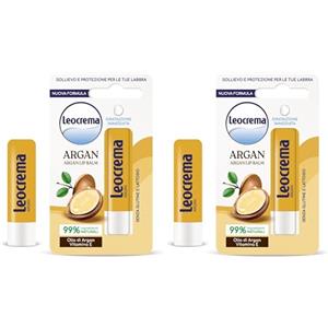Leocrema - Burrocacao Lipstick con Olio di Argan, Balsamo Labbra, Labbra Morbide e Idratate, 5.5ml (Confezione da 2)