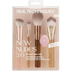 Real Techniques New Nudes Blurred Base Kit, 5 Piece Face Makeup Brush Set with Powder Puff, for Foundation, Concealer, Blush, Contour & Powder Blending, Soft Bristles, Cruelty-Free