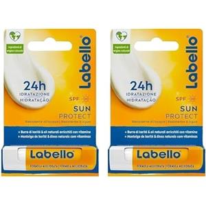 Labello Sun Protect Burrocacao labbra SPF50 4.8 g, Balsamo labbra con filtri UVA/UVB, cera d'api e oli naturali, Burrocacao protezione solare 50 idratante per 24 ore (Confezione da 2)