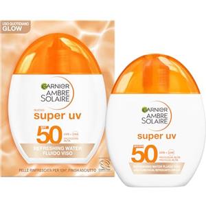 Garnier Fluido Viso Colorato, Per Tutti i Tipi di Pelle, Protezione SPF50 e Luminosità, Texture Fresca e Leggera, Formula Vegana, Super UV Refreshing Water, Ambre Solaire, 40 ml