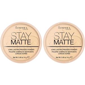 Rimmel London Stay Matte Pressed Powder, formula minerale per un effetto di lucentezza di lunga durata, luce di pesca, 14 g1 Cipria, Colore Trasparente, g (Confezione da 2), 001 TRANSPARENTE