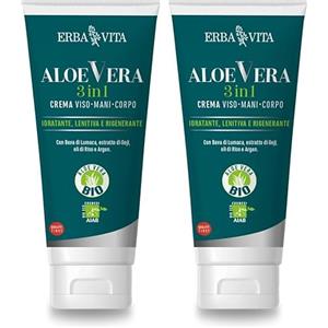 Erba Vita Aloe vera 3 in 1 crema viso, mani e corpo con Bava di lumaca, bava di Lumaca e oli di Riso e Argan - 200 ml (Confezione da 2)