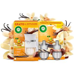 Airwick Air Wick Diffusore Elettrico di Oli Essenziali, 1 Diffusore completo gadget e Ricarica + 2 Ricariche alla Fragranza Dolce Vaniglia e Burro di Karitè
