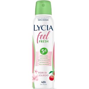 Lycia, Feel Fresh Deodorante Spray Fiori di Ciliegio, Formula 5in1 Antiodore, Freschezza, Effetto Asciutto Antimacchia e Pelle Morbida, Efficace fino a 48H, Senza Alcool, 150 ml