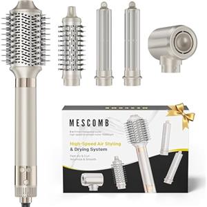 MESCOMB Air Styler 5 in 1, Spazzola Asciugacapelli per Lisci Ricci Volume | Arricciacapelli Automatico, Spazzola Lisciante, Asciugatura Rapida Anti-Crespo, Styling Morbido e Ordinato per uso quotidiano