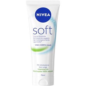 NIVEA Soft Tubo 75 ml, Crema idratante corpo, viso e mani per 72 ore, Crema multiuso rifrescante con Vitamina E e Olio di Jojoba, Assorbimento rapido, Per uso quotidiano, Per tutti i tipi di pelle