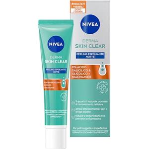 NIVEA Derma Skin Clear Peeling Anti-Imperfezioni 40 ml, Peeling viso esfoliante per la cura della pelle mista con Acido Glicolico, Acido Salicilico e Niacinamide, Esfoliante viso purificante