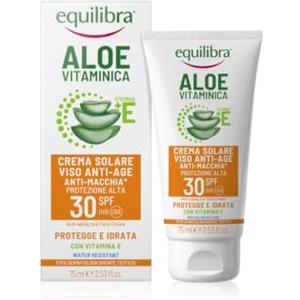 Equilibra Crema Solare Viso SPF 30 Anti-age e Anti-macchia, 75 ml | Senza Profumo aggiunto, con Aloe Vera, Vitamina E, Olio di Carota, Argan e Cocco, Burro di Karité