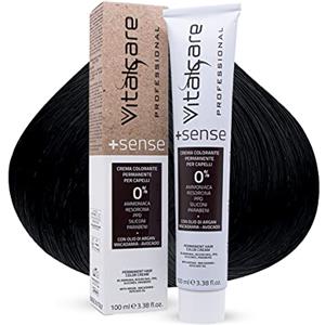 Vitalcare | +Sense - Colorazione Permanente Professionale, Crema Colorante Capelli, Senza Ammoniaca, Resorcina, PPD, Siliconi, Parabeni - Con Olio Di Argan, Macadamia e Avocado, 1/00 Nero, 100ml