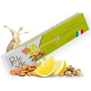 Perle di Sole - Morbidello Limone e Pistacchio, 150 g. | Torrone Morbido Artigianale con Mandorle e Pistacchi Ricoperto di Cioccolato Bianco al Limone