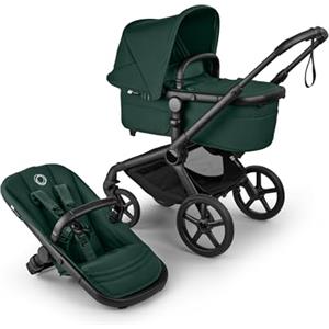 Bugaboo Fox 5 Renew, Passeggino Multi-Terreno 2 in 1 per Bambini, Chiusura Facile, Navicella Spaziosa, Seduta da Bambino Estensibile, Telaio Nero e Cappottina Fern Green