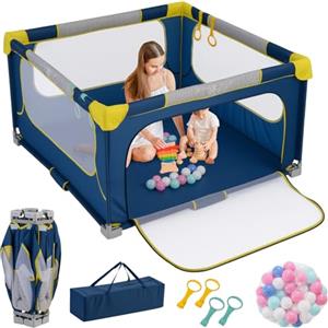 LIFEZEAL Box Bambini e Neonati 0-3 Anni, Recinto, 127x127cm, Già Montato, Pieghevole, Portatile, con Borsa, Maniglie, Palline, Bordo Protettivo, Parco di Gioco, Centro di Attività, in Rete Traspirante