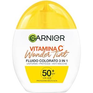 Garnier Fluido Colorato 3 in 1 Wonder Tint Vitamina C, Per Tutti i Tipi di Pelle, Protezione Solare SPF50+, Pelle Uniformata e Protetta, Macchie Ridotte, Tonalità: Medium, 40 ml