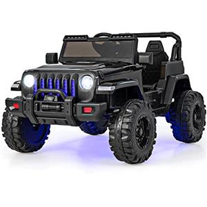COSTWAY 12V Auto per Bambini con Telecomando, Macchina Elettrica con 2 Posti Musica Porta USB e Luce, Velocità Regolabile 2,6-6km/h, per 3-8 Anni (Nero)
