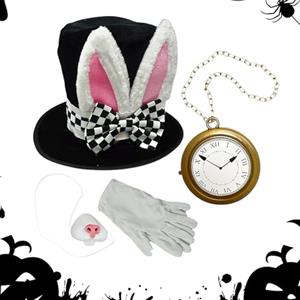 Pasbuteiy Costume Da Coniglio Bianco, 4 Pezzi Costume Da Coniglietto Cosplay, Orecchie Di Lepre Cappello Morbido Naso Da Coniglio Guanti Con Orologio, Per Cosplay Per Donne, Uomini E Adulti