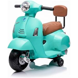 EGLEMTEK Moto Elettrica Per Bambini Mini Vespa GTS Piaggio 6V Scooter Con Licenza Ufficiale Sedile In Pelle E Schienale Luci E Suoni Realistici Batteria Ricaricabile E Caricatore 18-36 Mesi (Verde Tiffany)