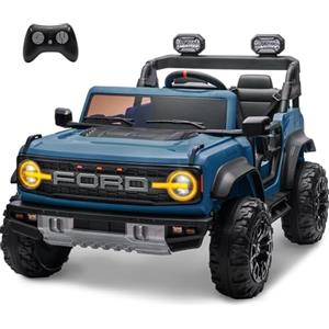 Mondial Toys Ford Bronco Raptor 24V Maxi Fuoristrada 2 Posti Auto Macchina Elettrica per Bambini Telecomando Luci a Led Bluetooth Ammortizzatori Carico Massimo 60 Kg (Blu)