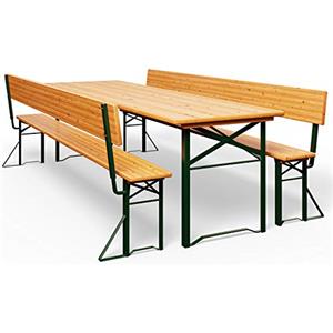 CASARIA Set 2x Panche 1 Tavolo Stile Birreria | con Schienale, 170x70x75 cm, Esterno, Giardino, Sagra, in Legno, Pieghevole,