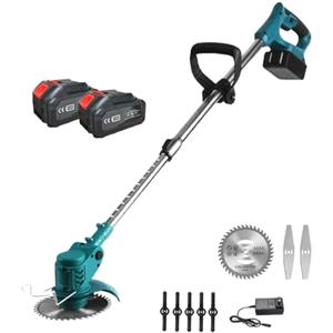 A.M.C. Decespugliatore Elettrico a Batteria, Tagliabordi tagliaerba a Batteria con 2 Batterie, 3 Tipi lame, Altezza e Angolazione regolabili, Per Il Taglio Di Giardini, Prati E Terreni