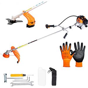 A.M.C. AMC Decespugliatore a scoppio multifunzione 2 in 1 a braccia con motore 2 tempi da 52cc professionale con testina e disco tre denti in acciaio tagliasiepi e bordo per fai da te o professionisti