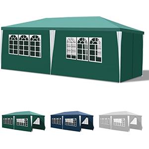 Yakimz Gazebo da giardino, impermeabile, 3 x 6 m, stabile, resistente all'inverno, con 6 pannelli laterali e finestre, gazebo parasole per feste, bancarelle, festival, verde