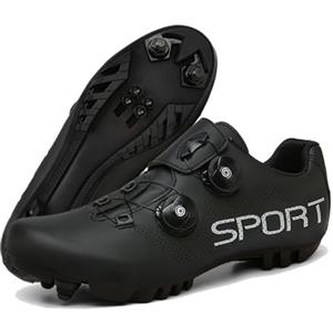 ENEN Scarpe MTB Uomo, Scarpe da Ciclismo Uomo, Scarpe Spinning Donna, Scarpe MTB SPD, Scarpe Mountain Bike Compatibili con Pedali SPD 2 Bulloni con Tacchette, Nero Bianco Scarpe Bici